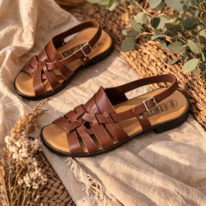 Leather Collection Brazil Brown Fisherman Sandals 10W Wide Leather Gladiator